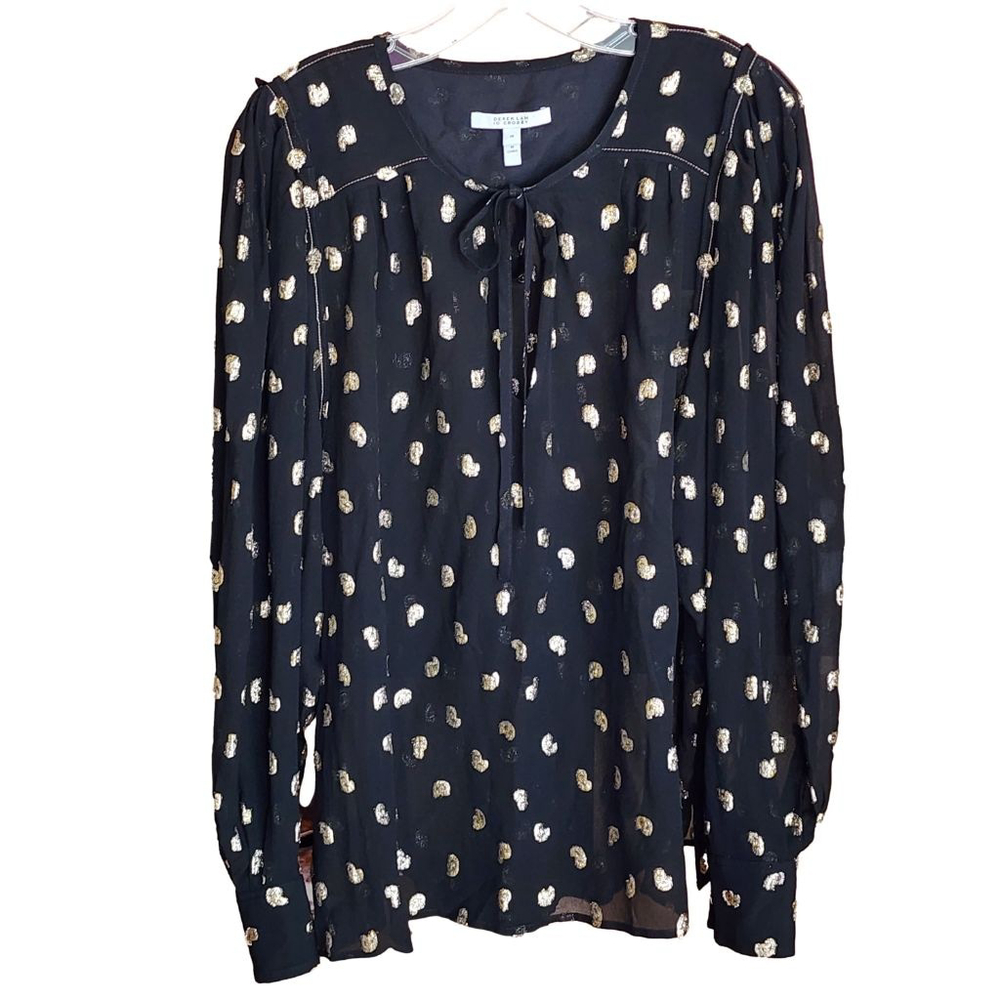 DEREK LAM 10 Crosby Ellie Black Gold Polka Dot Blouse Size 14 - Picture 6 of 8